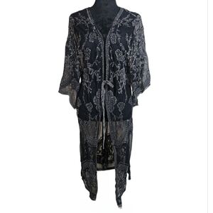 Origami Black Micro Mesh Floral Lace Embroidered Kimono Size M NEW